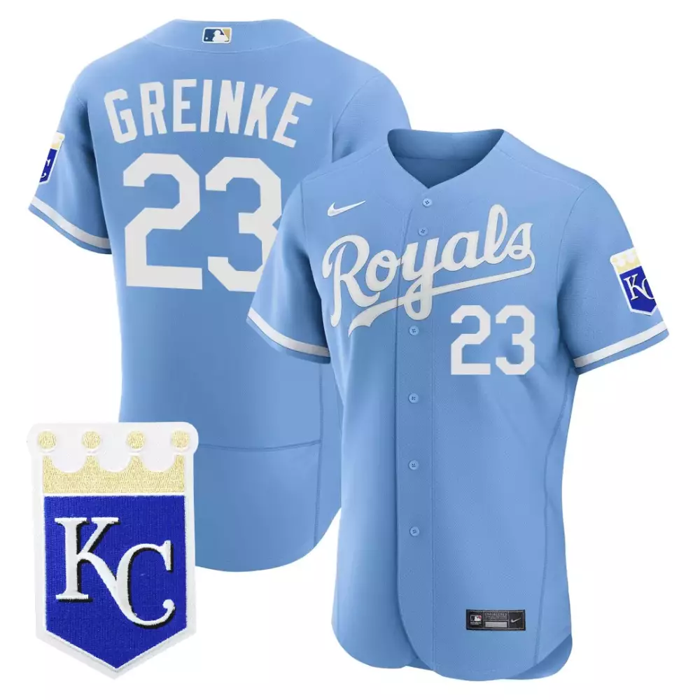 Greinke 23 Kansas City Royals 2023 Men's Stitched Vapor Jersey | Light Blue KC Patch | For Men, Women & Youth