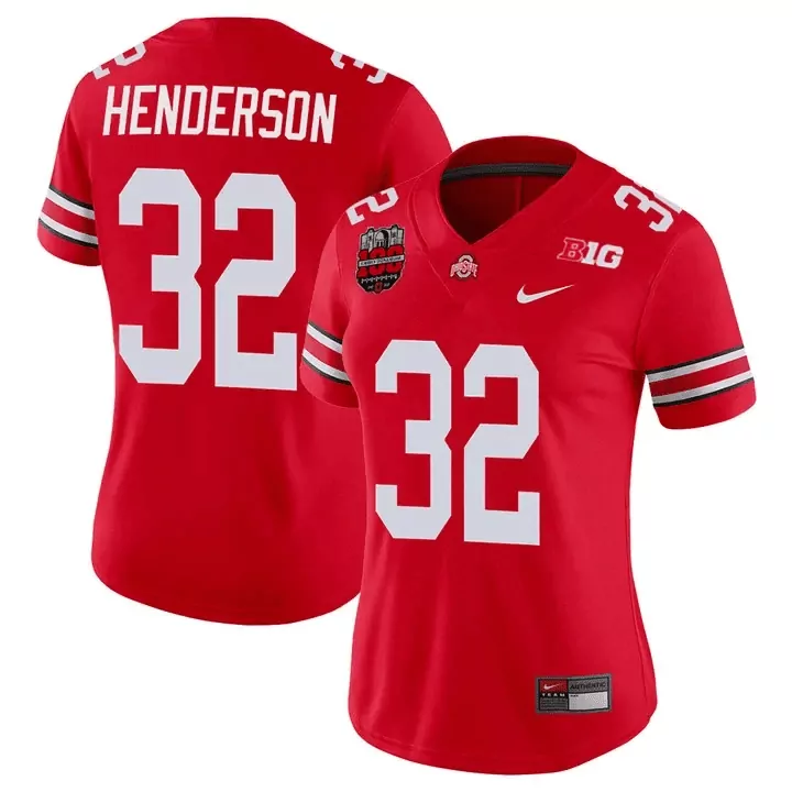 Custom Ohio State  College Football Playoff Henderson 32 2023 All Stitched Vapor Authentic Jersey – Red