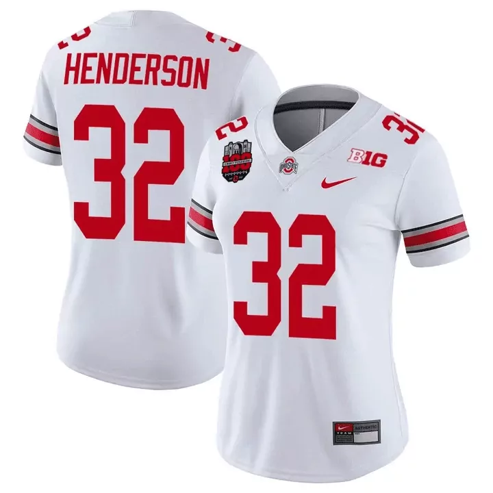 Customizable Ohio State  Big Ten Championship College Football Playoff Henderson 32 2023 All Stitched Vapor With Patch Authentic Jersey – White