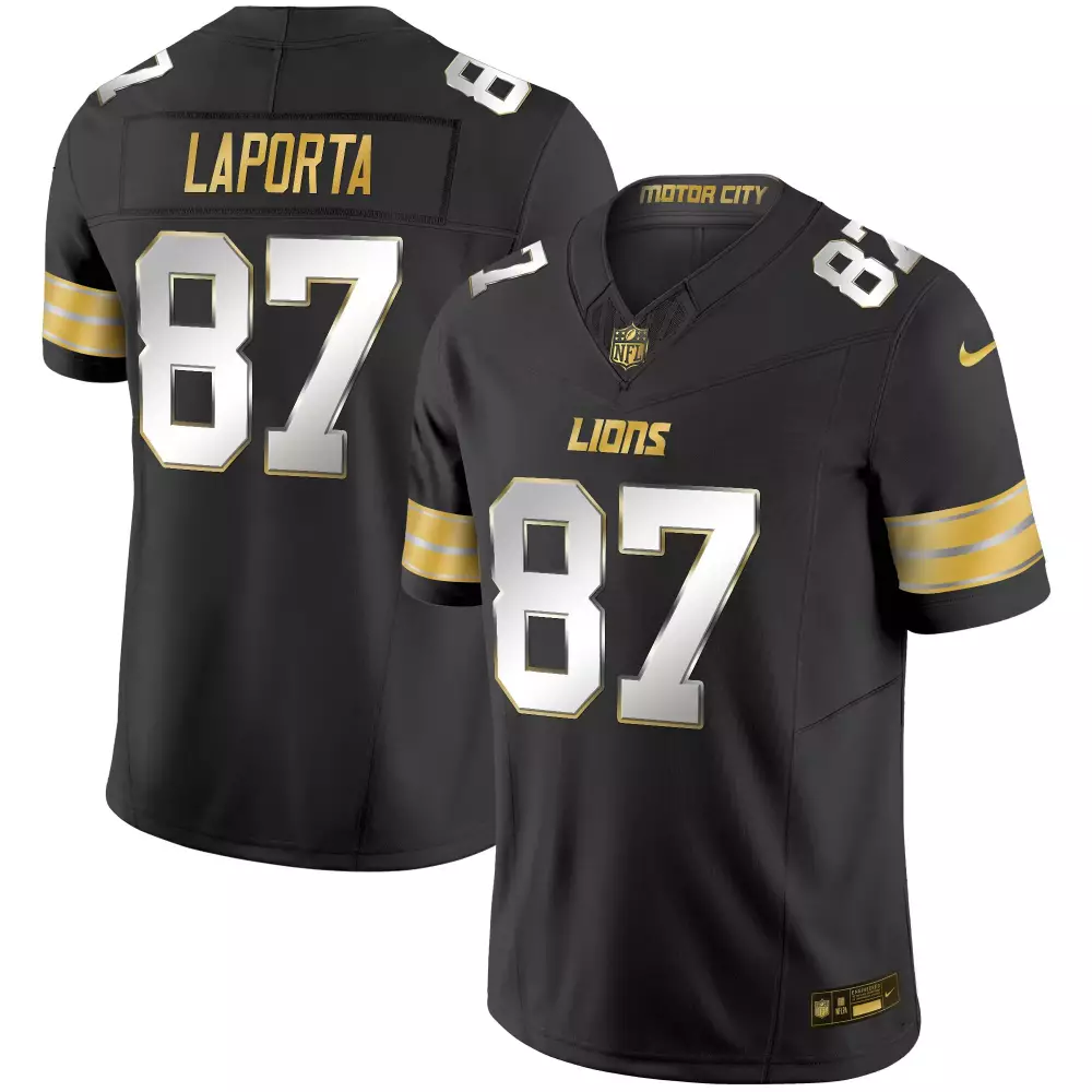 Laporta 87 Lions 2023 Men's All Stitched Vapor Jersey | Motor City Black Edition | For Men, Women & Youth