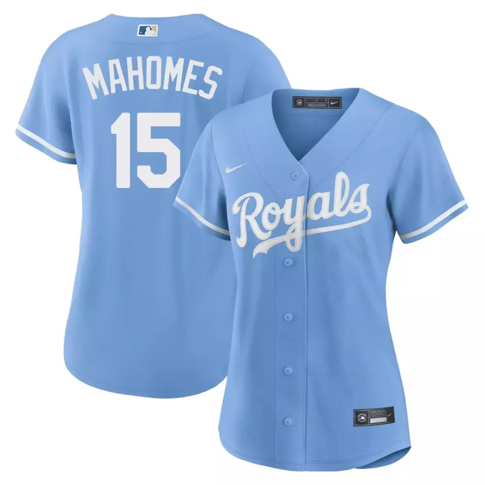 Mahomes 15 Kansas City Royals 2023 Stitched Vapor Jersey | Light Blue | Women's Replica Fan Gear for Game Day