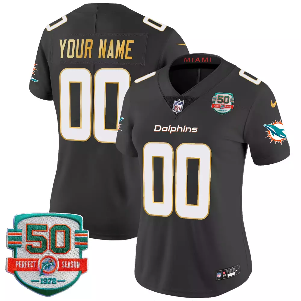 Women’s Miami Dolphins 2022 All Stitched Vapor Jersey | Perfect Season Patch | Black | For Wom