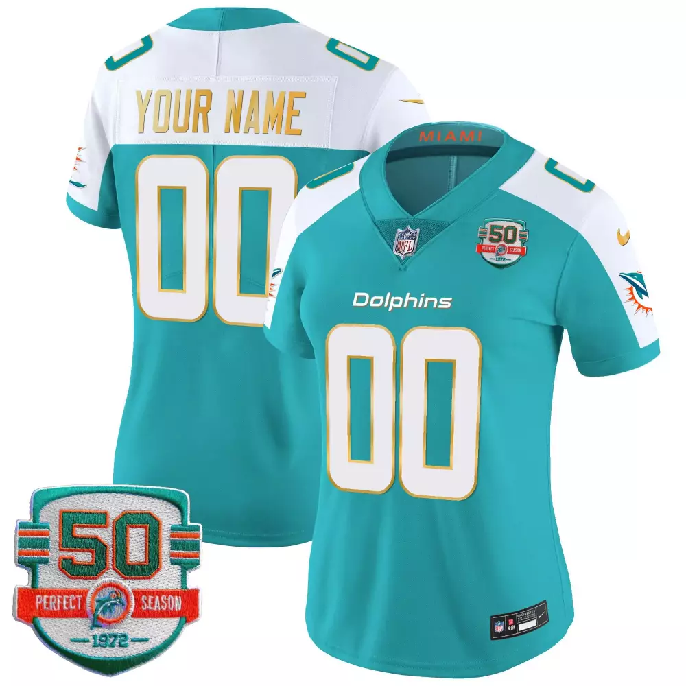 Women’s Miami Dolphins 2022 All Stitched Vapor Jersey | Perfect Season Patch | Teal | For Wom