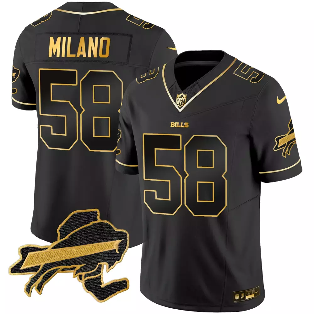 Milano 58 Buffalo Bills 2023 Stitched Vapor Jersey | Black Gold Patch | Limited Edition Fan Gear | For Men, Women & Youth