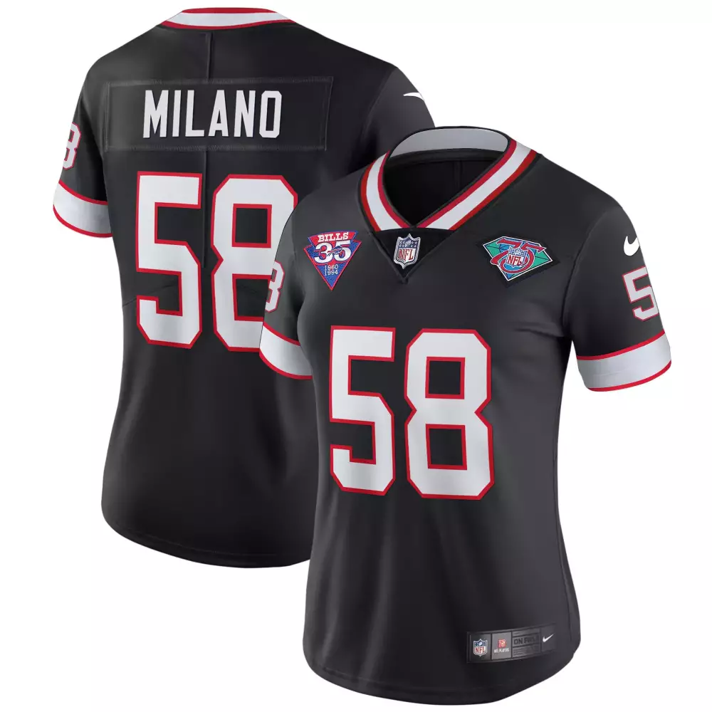 Milano 58 Buffalo Bills 2023 Women's Stitched Vapor Jersey | Black 60th Anniversary Edition | Fan Gear for Women & Youth