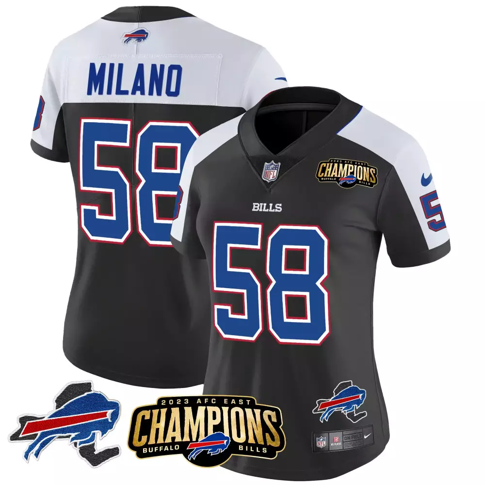 Milano 58 Buffalo Bills 2023 Women's Black Stitched Vapor Jersey | Champions Edition | Game Day Outfit | For Men, Women & Youth