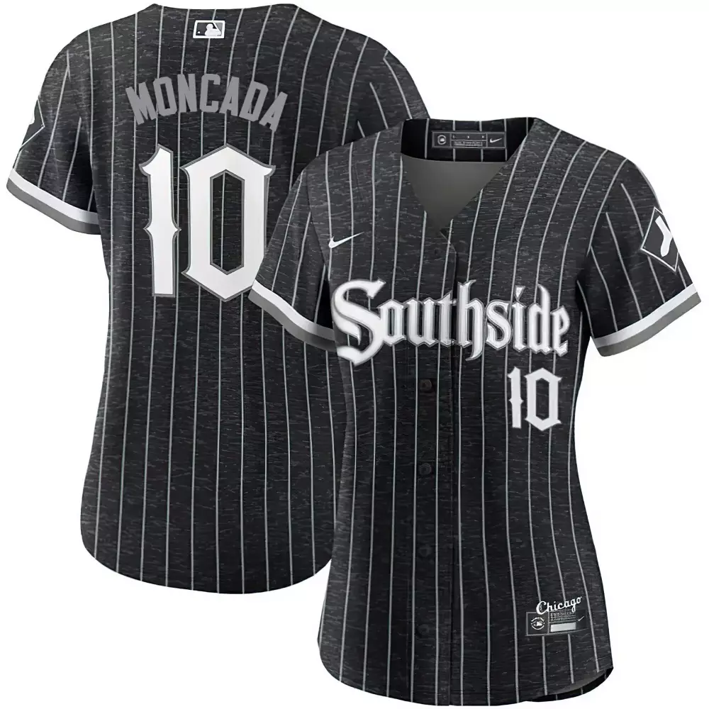Moncada 10 Chicago White Sox 2023 Women's Stitched Vapor Jersey | Black Pinstripe Style | Replica Fan Gear | For Men, Women & Youth