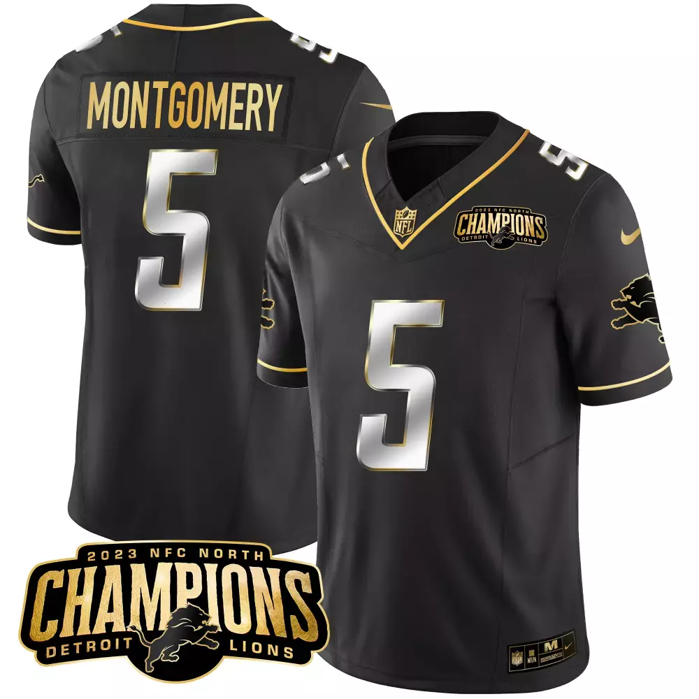 Montgomery 5 Detroit Lions 2023 Champions Edition Jersey | Stitched Black Vapor Fan Gear | For Men, Women & Youth