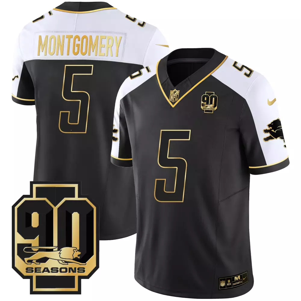 Montgomery 5 Detroit Lions 2023 90 Seasons Edition Jersey | Stitched Black Vapor Fan Gear | For Men, Women & Youth