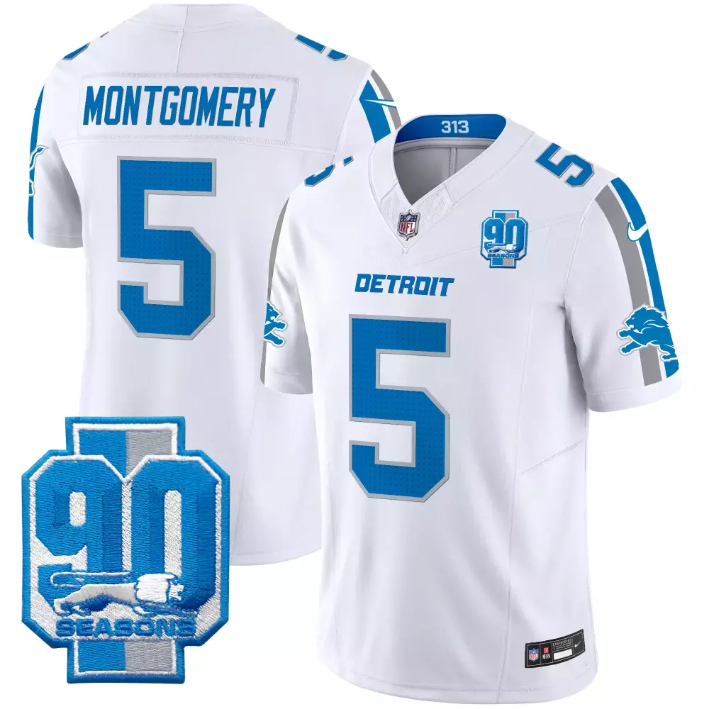 Montgomery 5 Detroit Lions 2023 90 Seasons Edition Jersey | Stitched Blue Vapor Fan Gear | For Men, Women & Youth