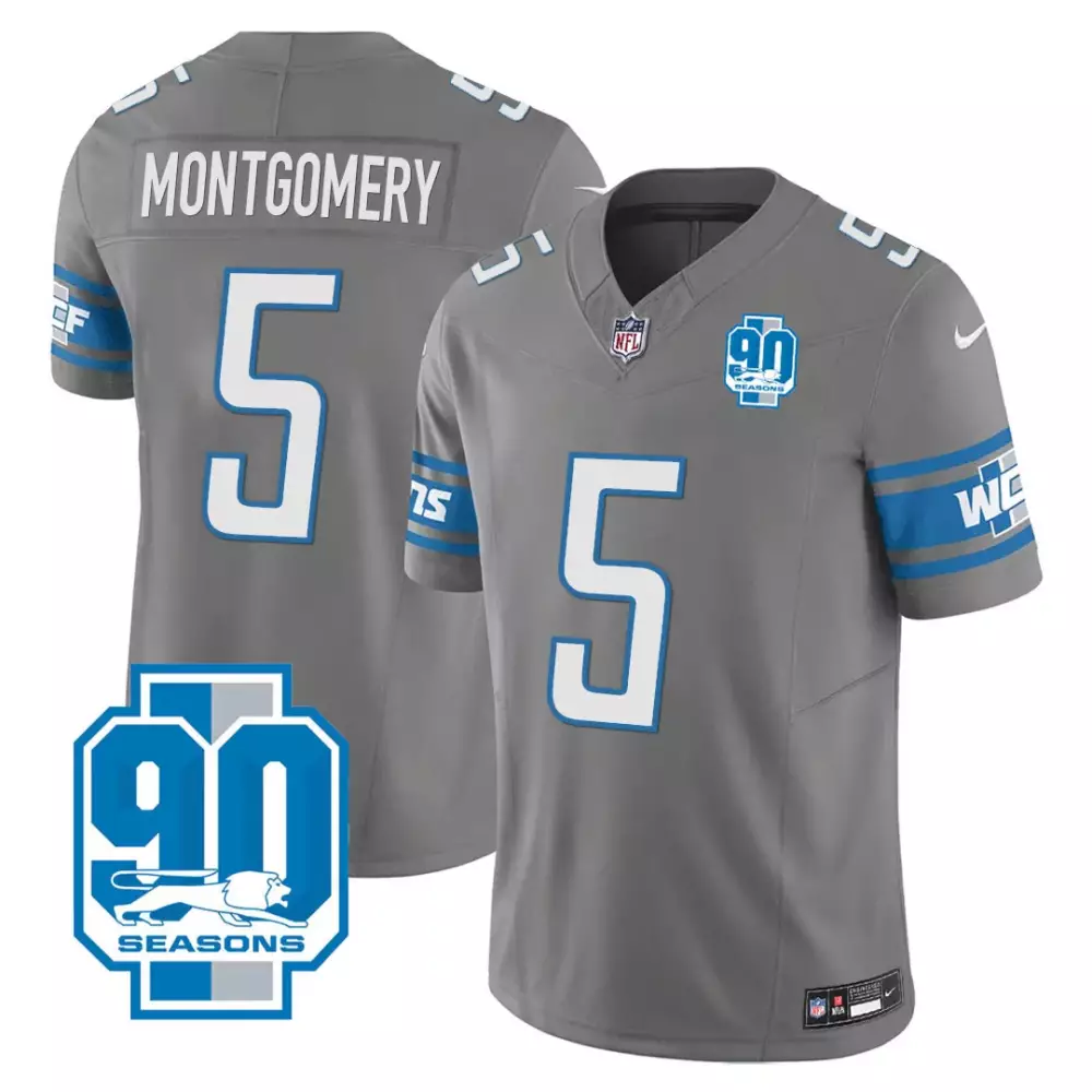 Montgomery 5 Detroit Lions 2023 Stitched Vapor Jersey | Gray 90 Seasons Edition | Limited Edition Fan Gear | For Men, Women & Youth