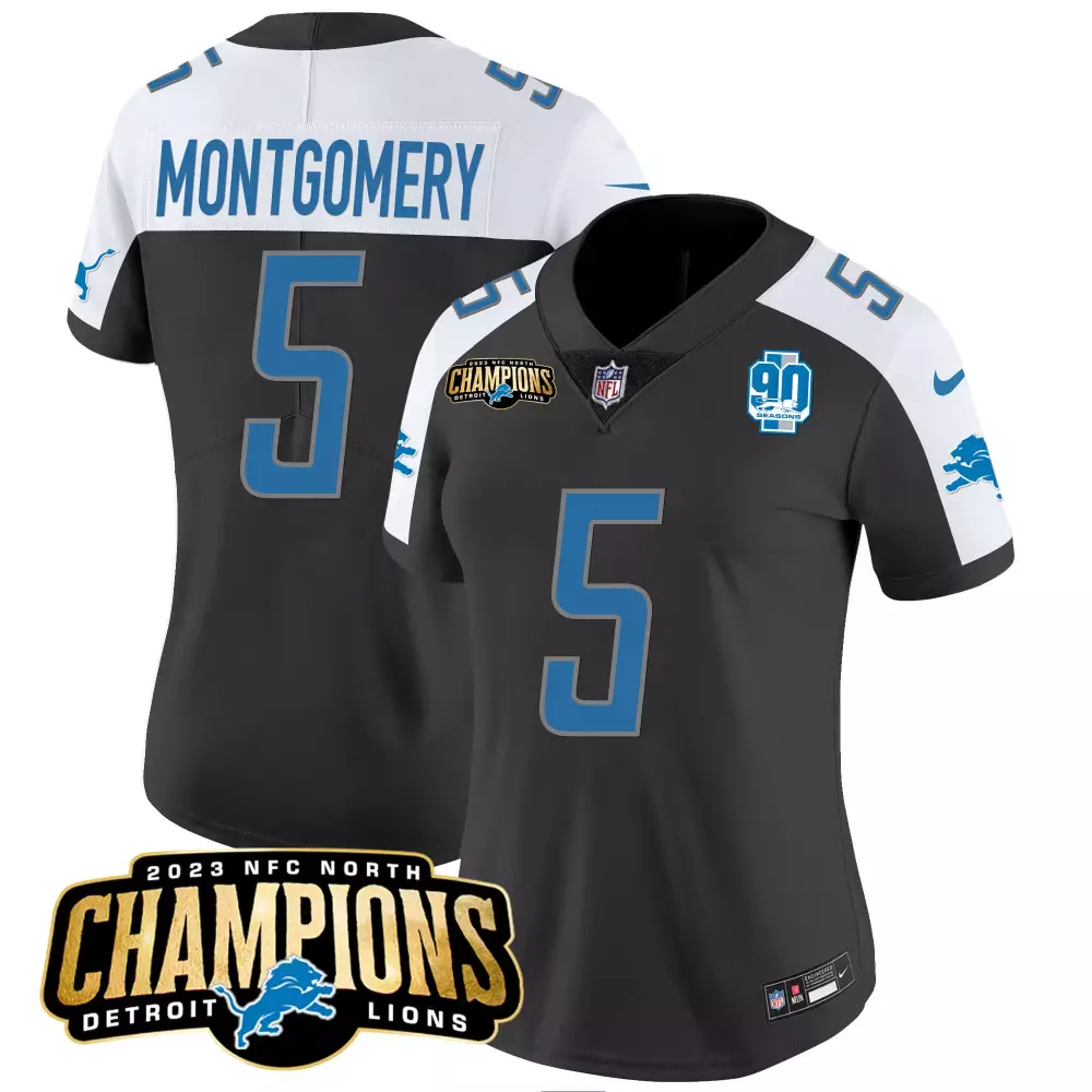 Montgomery 5 Detroit Lions 2023 Women's Vapor Jersey | Stitched Black | Champions Edition | For Women, Men & Youth