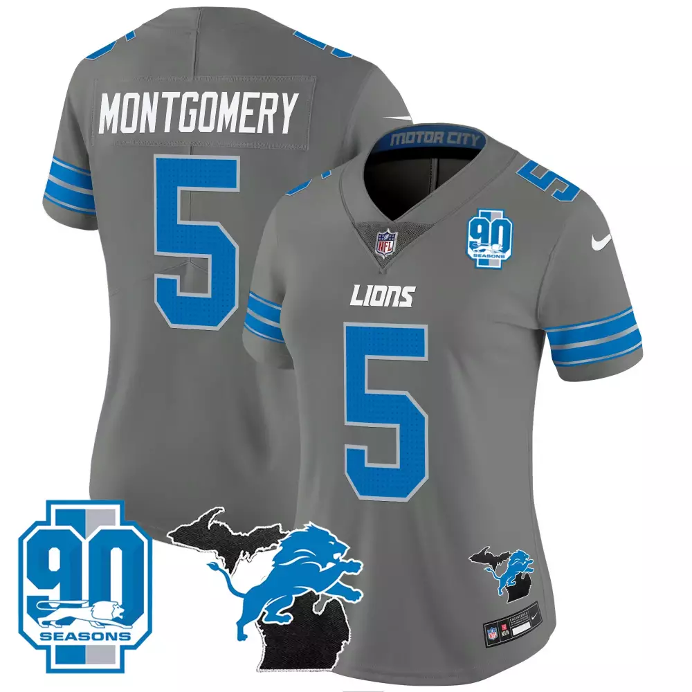 Montgomery 5 Detroit Lions 2023 Women's Vapor Jersey | Stitched Gray | North Champions | For Women, Men & Youth