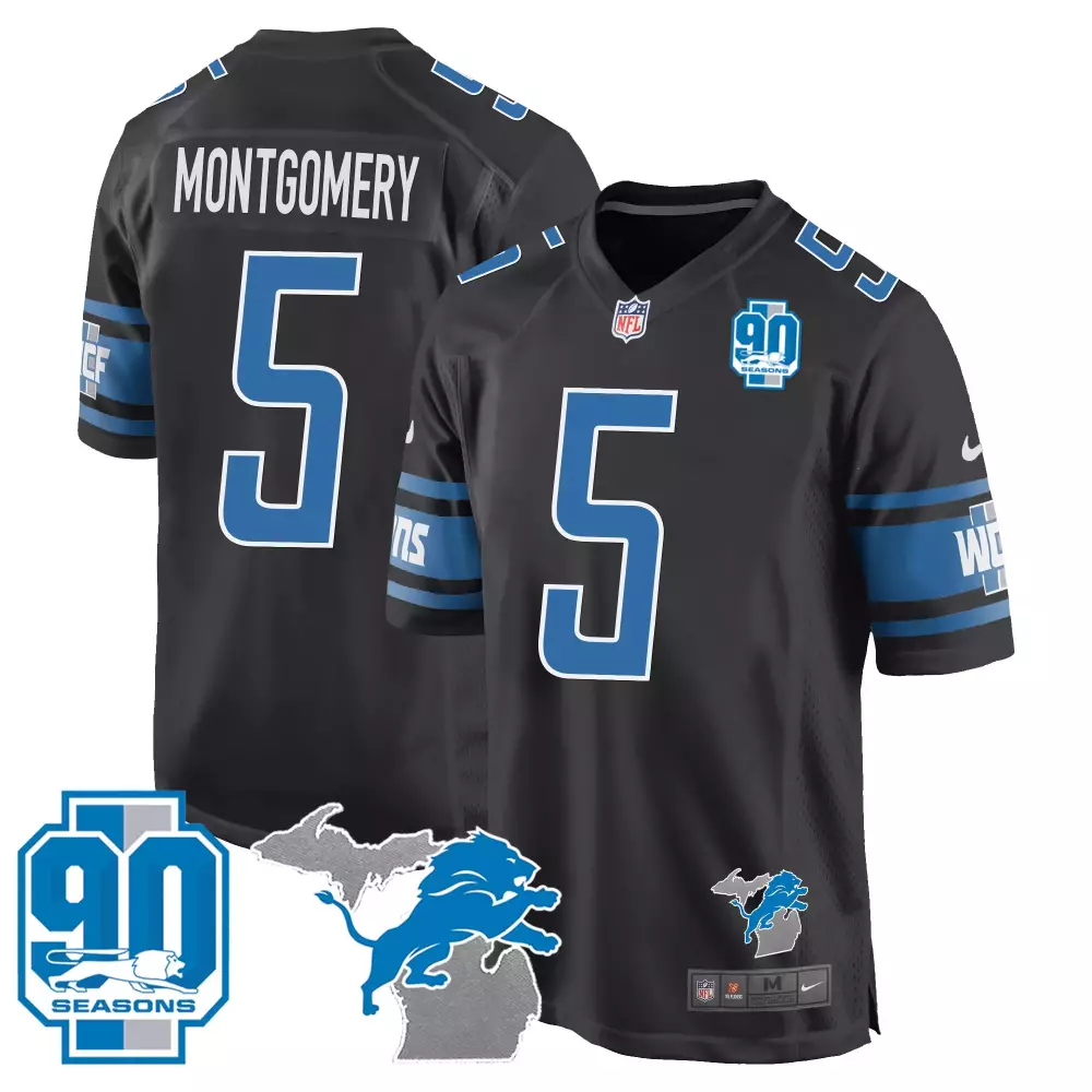 Montgomery 5 Detroit Lions 90 Seasons Black Stitched Vapor Jersey | Limited Edition Fan Gear | For Men, Women & Youth