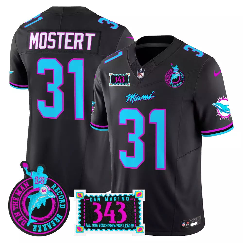 Mostert 31 Miami Dolphins 2023 Men's Stitched Vapor Jersey | Black Aqua Edition | Fan Gear | For Men, Women & Youth