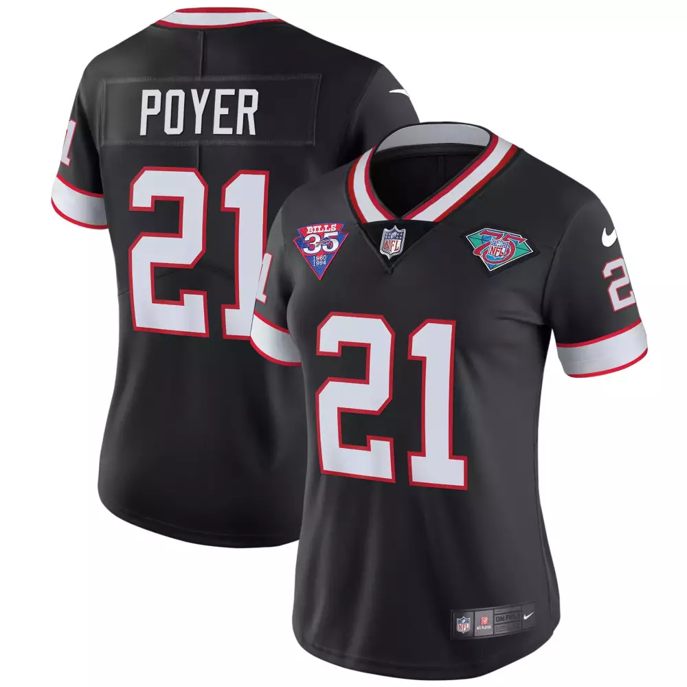 Poyer 21 Buffalo Bills 2023 Women's Black Vapor Jersey | 35th Anniversary Patch | Stitched NFL Fan Gear | For Women & Youth