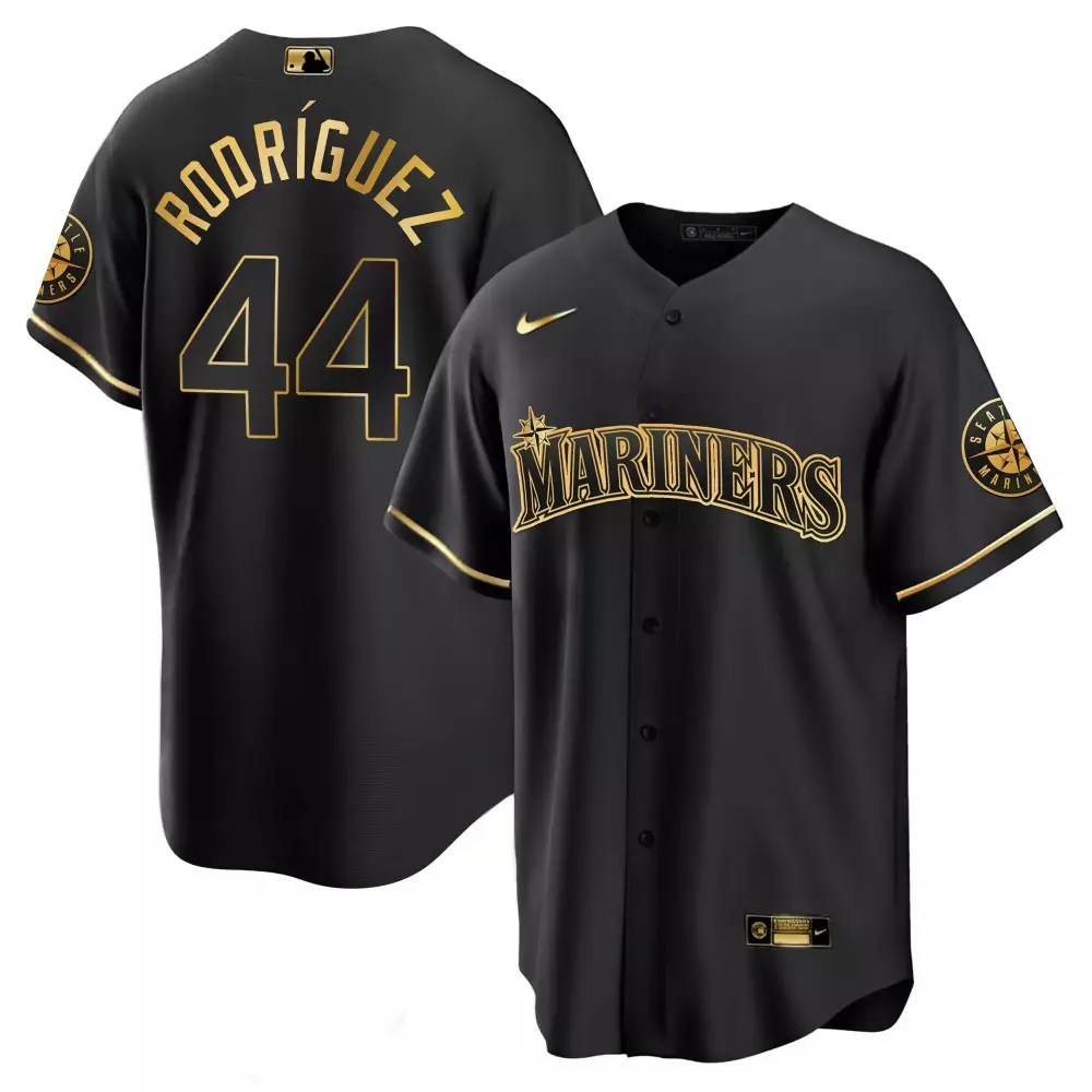 Rodríguez 44 Seattle Mariners 2023 Black Gold Edition Stitched Vapor Jersey | All Stitched Fan Gear | For Men, Women & Yout
