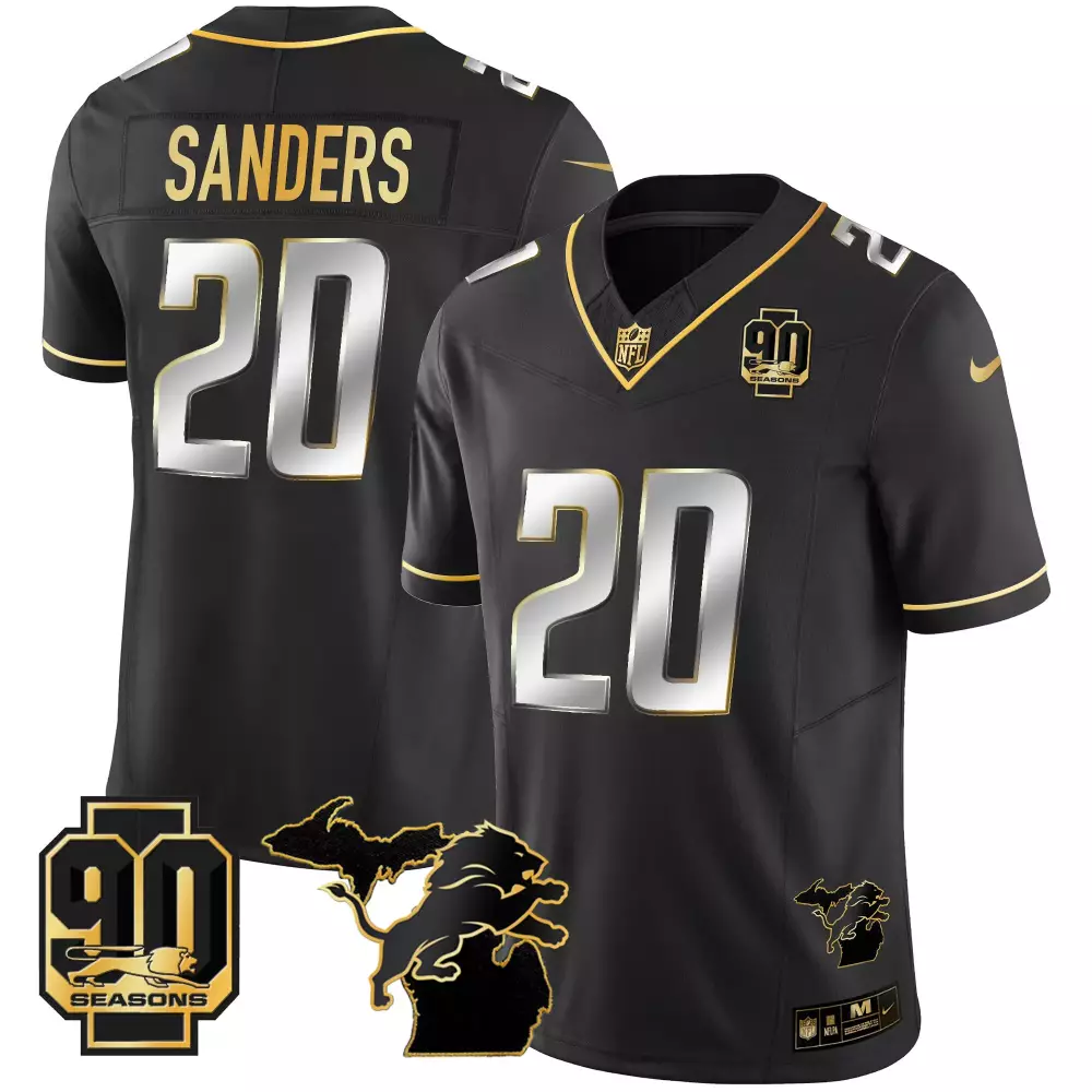 Sanders Detroit Lions 2023 Stitched Vapor Jersey | 90 Seasons Edition Black | Game Day Outfit | For Men, Women & Youth