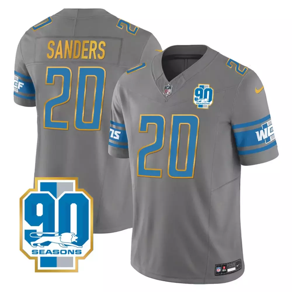 Sanders Detroit Lions 2023 Stitched Vapor Jersey | Gray Champions Edition | Limited Edition Fan Gear | For Men, Women & Youth