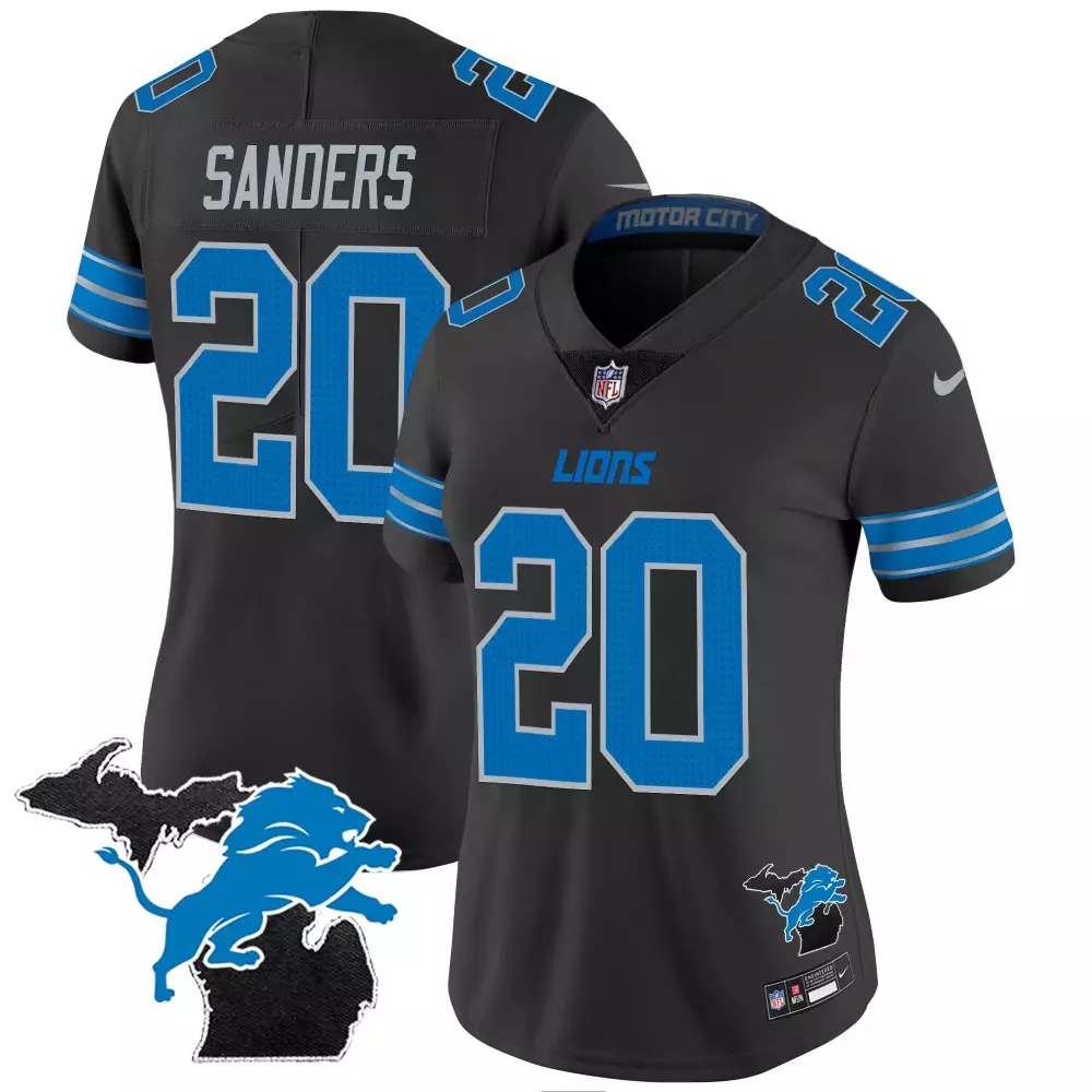 Sanders 20 Detroit Lions 2023 Women's Black Vapor Jersey | All Stitched Edition | For Men, Women & Youth