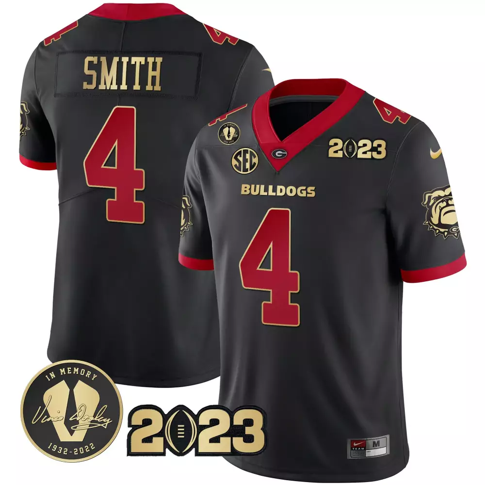 Smith 4 Georgia Bulldogs 2023 Black Red Jersey | All Stitched Vapor Style | In Memory Patch Fan Gear for Men, Women & Youth