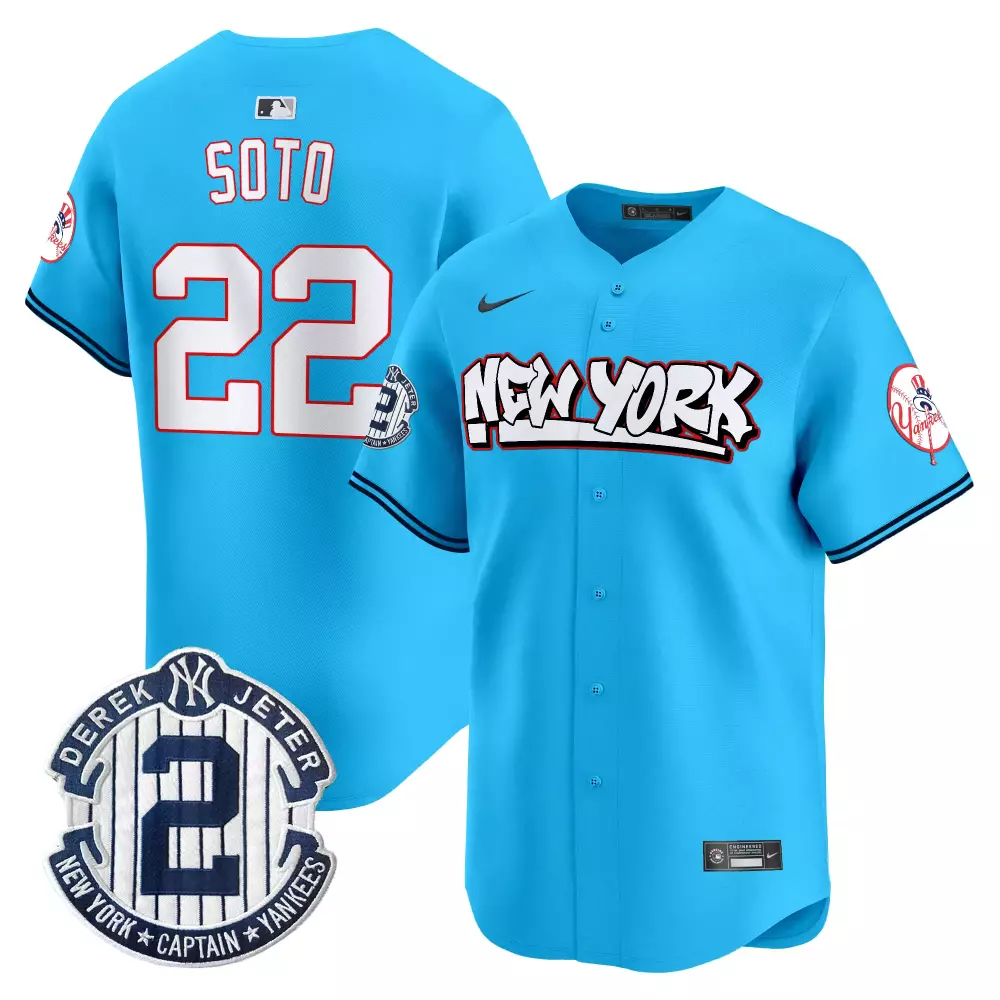 Juan Soto Yankees 2023 All Stitched Vapor Jersey | Blue Derek Jeter Patch | For Men, Women & Youth