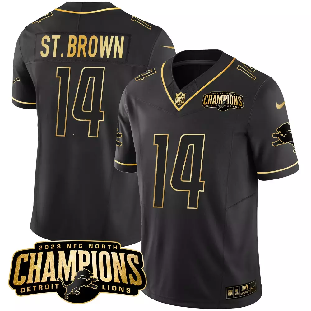 St. Brown 14 Detroit Lions 2023 Men's Black Jersey | Stitched Vapor Champions Edition | For Men, Women & Youth