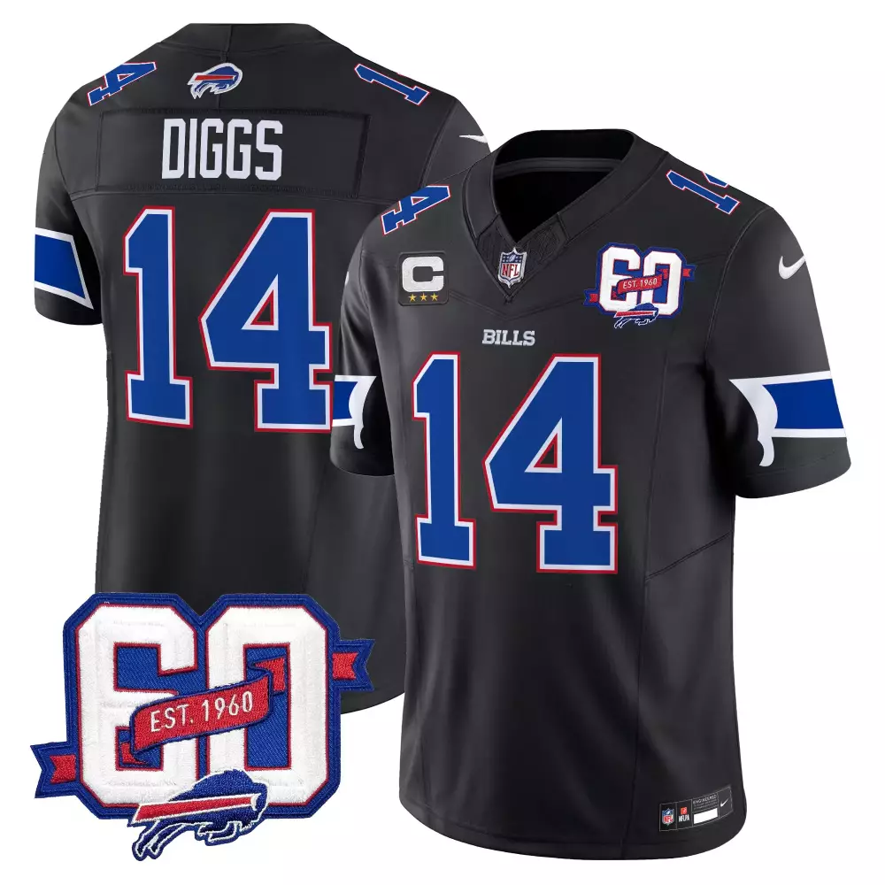 Stefon Diggs 14 Buffalo Bills 2023 Black Vapor Jersey | 60th Anniversary Edition | Stitched Fan Gear for Men, Women & Youth
