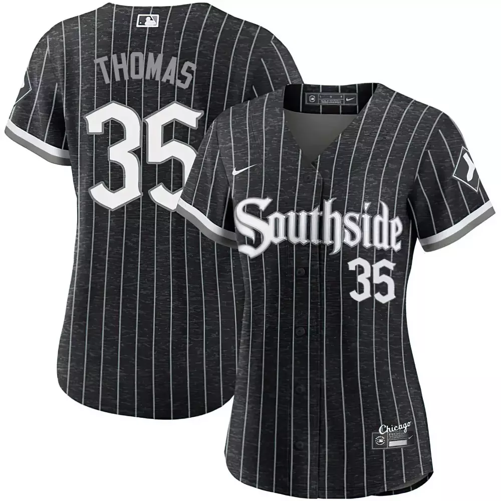 Thomas 35 Chicago White Sox 2023 Women's Stitched Vapor Jersey | Black Pinstripe Fan Gear for Women & Youth