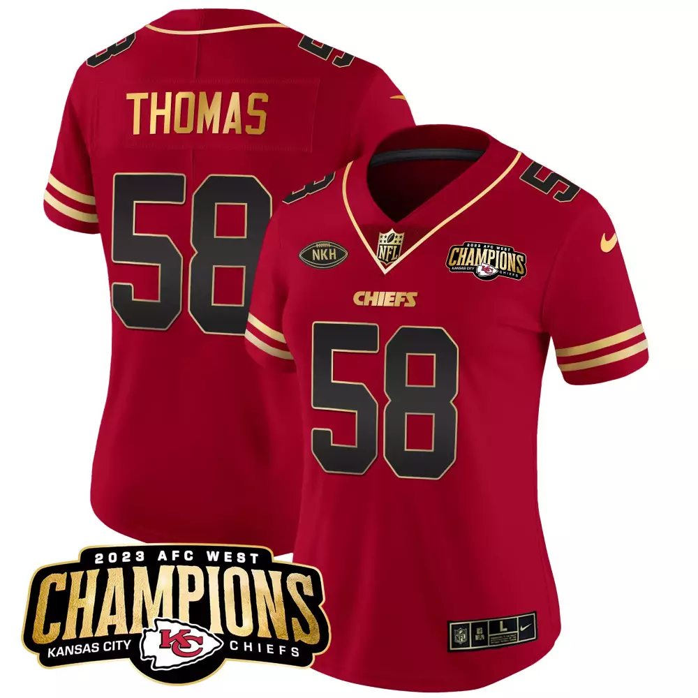 Thomas 58 Kansas City Chiefs 2023 Women's Stitched Vapor Jersey | Red Champions Edition | Game Day Outfit | For Men, Women & Youth