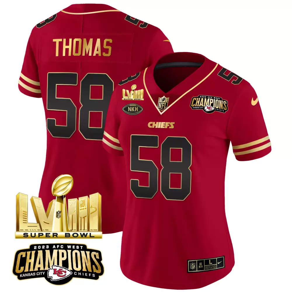 Thomas 58 Kansas City Chiefs 2023 Women's Stitched Vapor Jersey | Red Super Bowl Champions | Limited Edition Fan Gear | For Men, Women & Youth