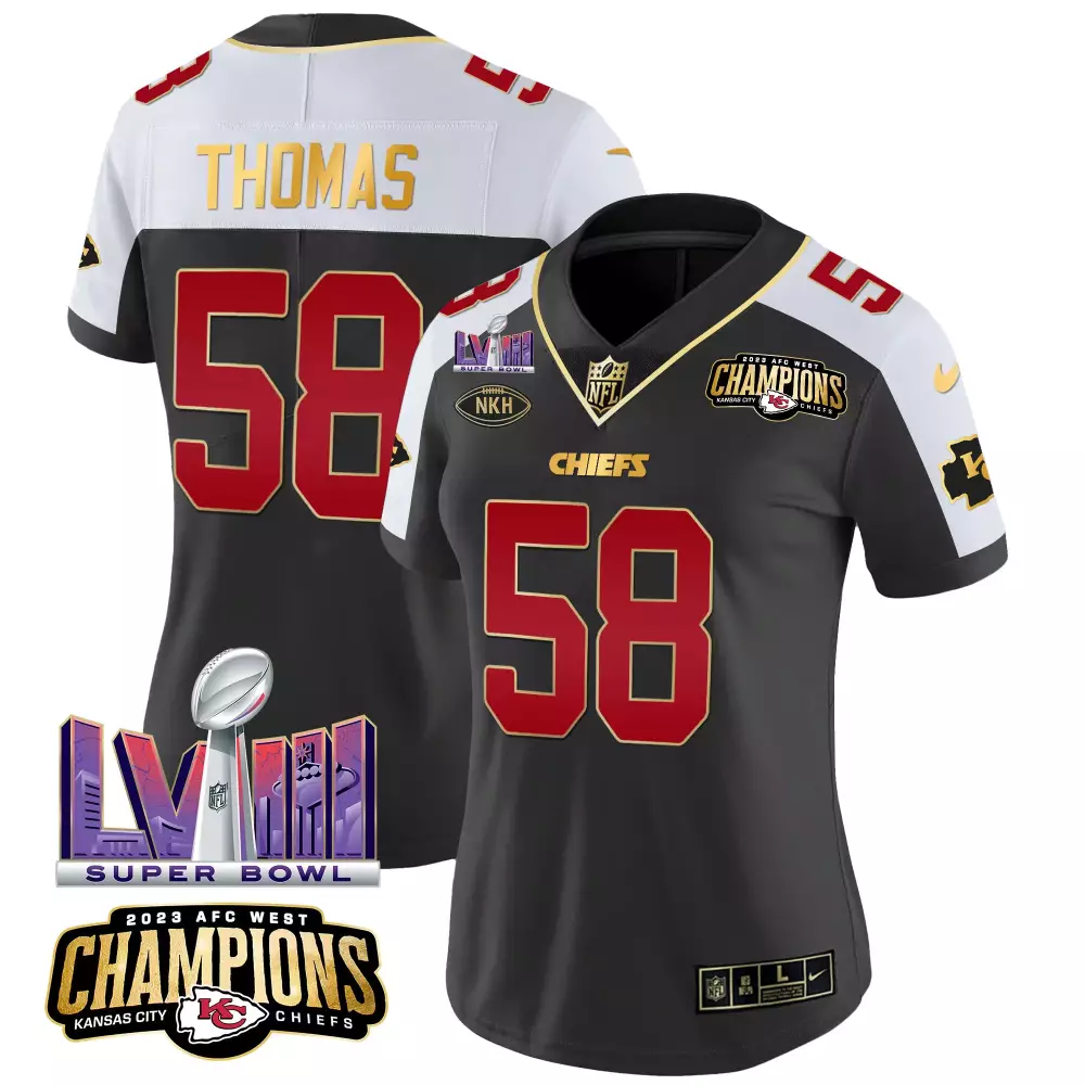 Thomas 58 Kansas City Chiefs 2023 Women's Stitched Vapor Jersey | Super Bowl Champions Edition | Limited Edition Fan Gear | For Men, Women & Youth
