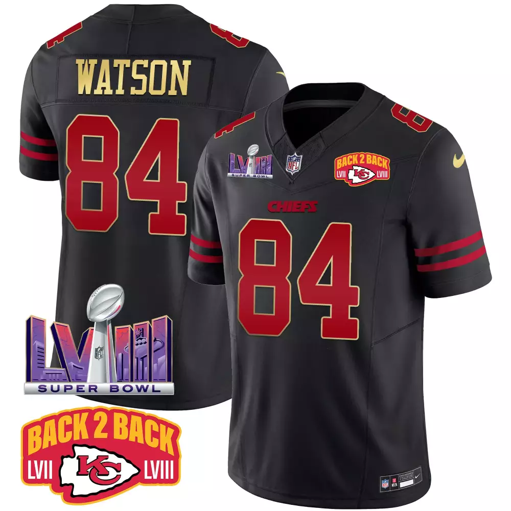 Watson 84 Kansas City Chiefs 2023 Men's All Stitched Vapor Jersey | Black Back 2 Back Patch | For Men, Women & Youth