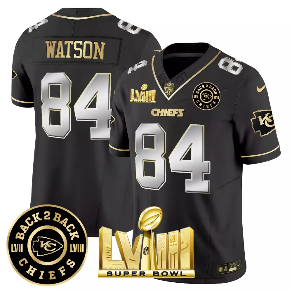 Watson 84 Kansas City Chiefs 2023 Stitched Vapor Jersey | Super Bowl Edition Black | Limited Edition Fan Gear | For Men, Women & Youth