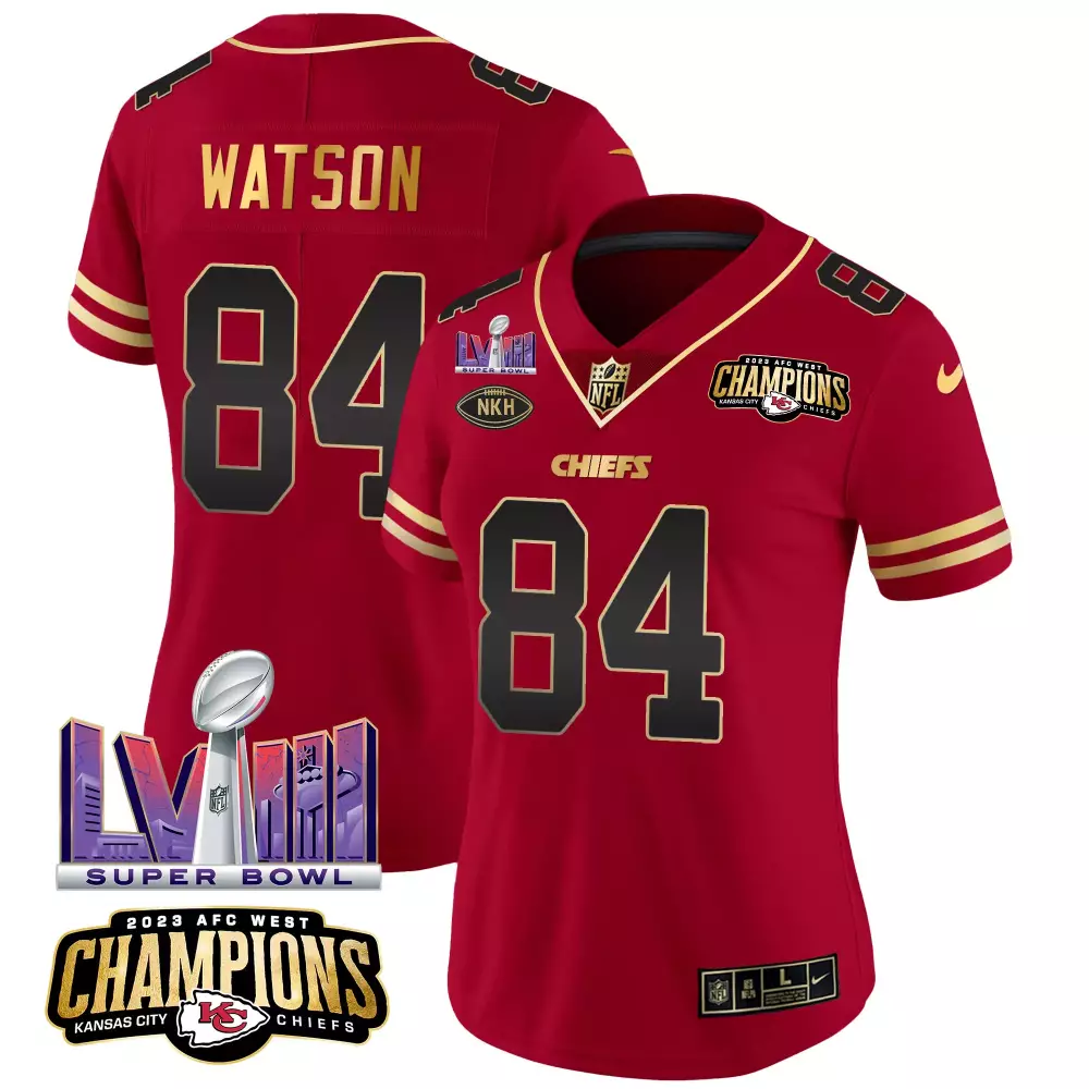 Watson 84 Kansas City Chiefs 2023 Women's Stitched Vapor Jersey | Super Bowl Champions Red | Fan Gear for Men, Women & Youth