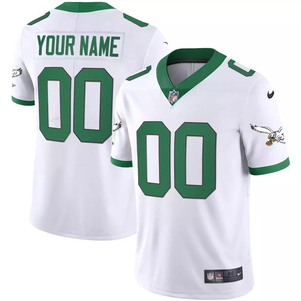 Your Name 00 Philadelphia Eagles 2023 Stitched Vapor Jersey | White Green Edition | Game Day Outfit for Men, Women & Youth