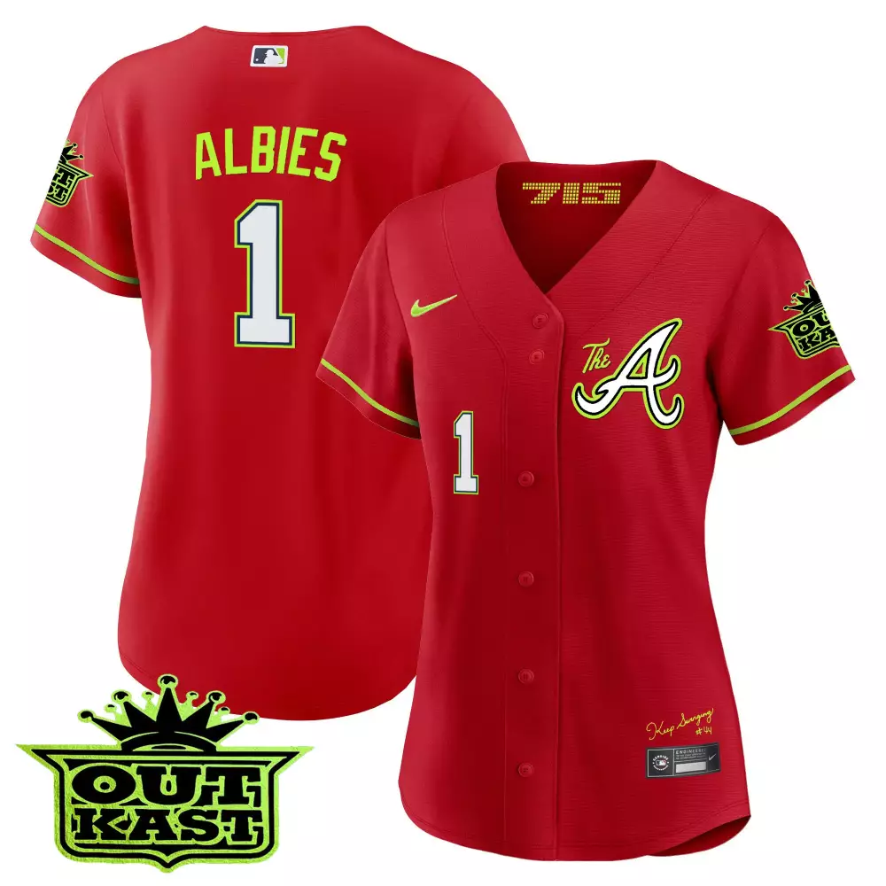 2023 Albies 1 Atlanta Braves Women's All Stitched Vapor Jersey | Red Outkast Edition | Fan Gear | For Men, Women & Youth