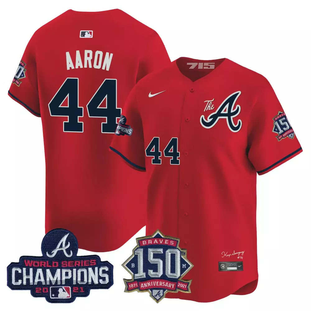 Aaron 44 Atlanta Braves 2021 World Series Champions Jersey | Stitched White Edition | For Men, Women & Youth