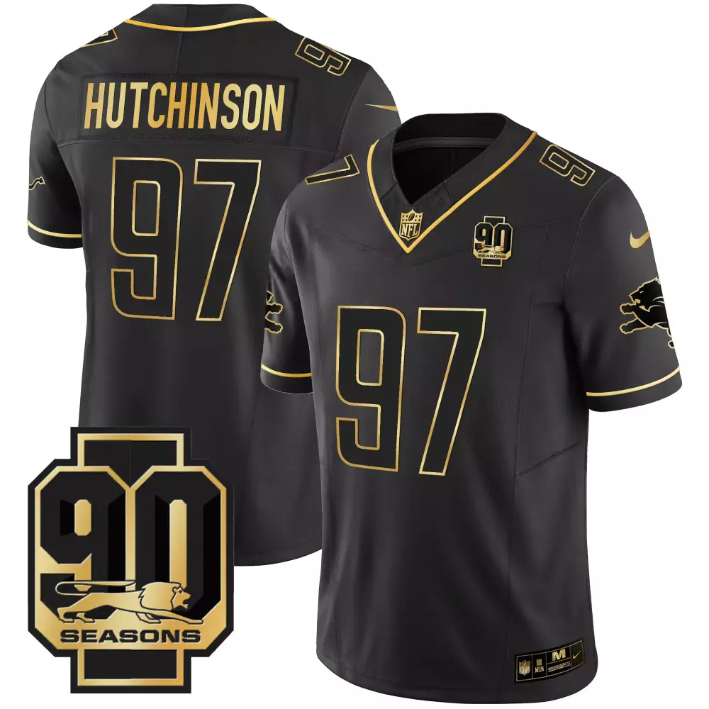 Aidan Hutchinson 2023 Detroit Lions Black 90 Seasons Edition Vapor Jersey | Stitched Fan Gear | For Men, Women & Youth