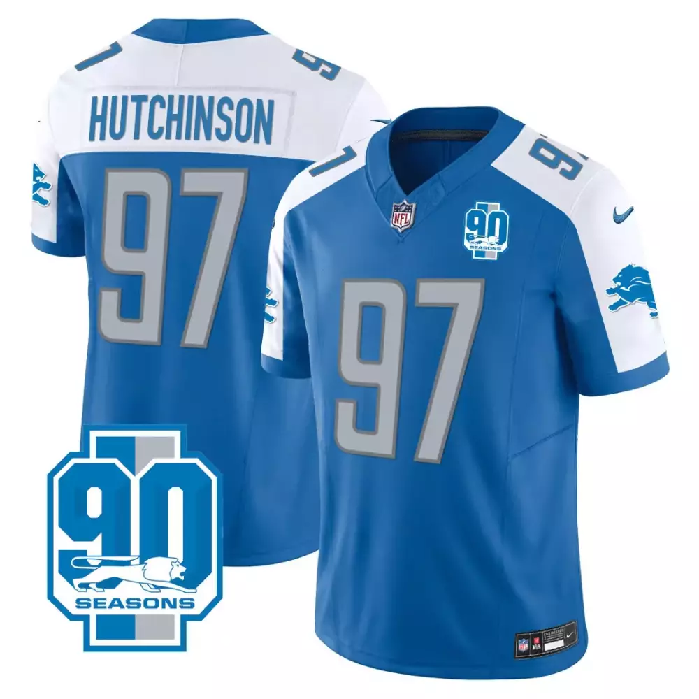 Aidan Hutchinson 2023 Detroit Lions Stitched Vapor Jersey | 90 Seasons Edition Blue | Limited Edition Fan Gear | For Men, Women & Youth