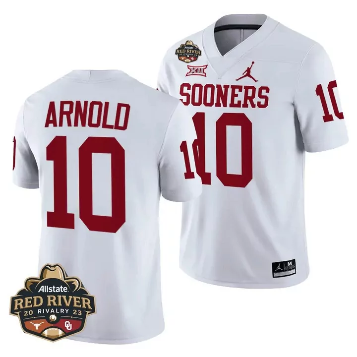Custom Oklahoma Sooners  Red River Rivalry 2023 Arnold 10 All Stitched Vapor Patch Stitched Jersey – White