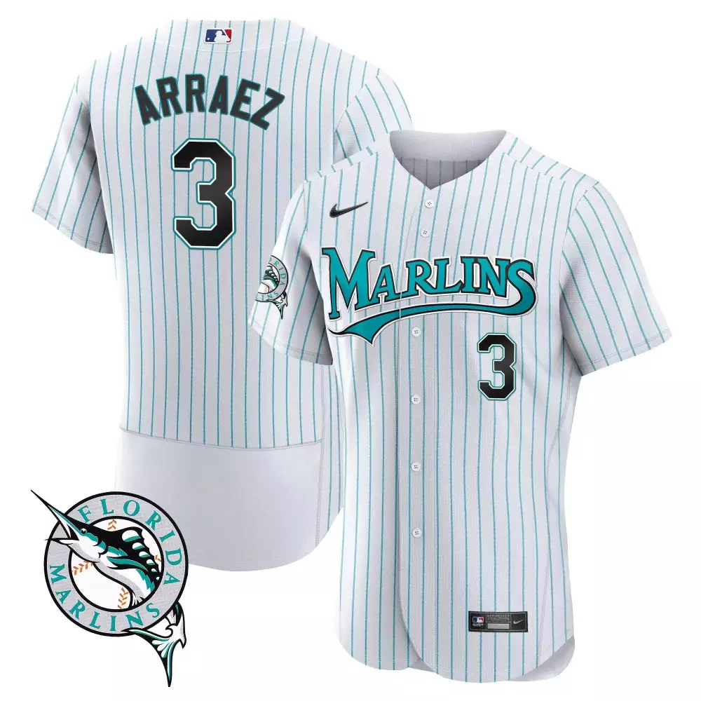 Arraez Florida Marlins 2023 Stitched Vapor Jersey | White & Teal | Men's Fan Gear | For Men, Women & Youth