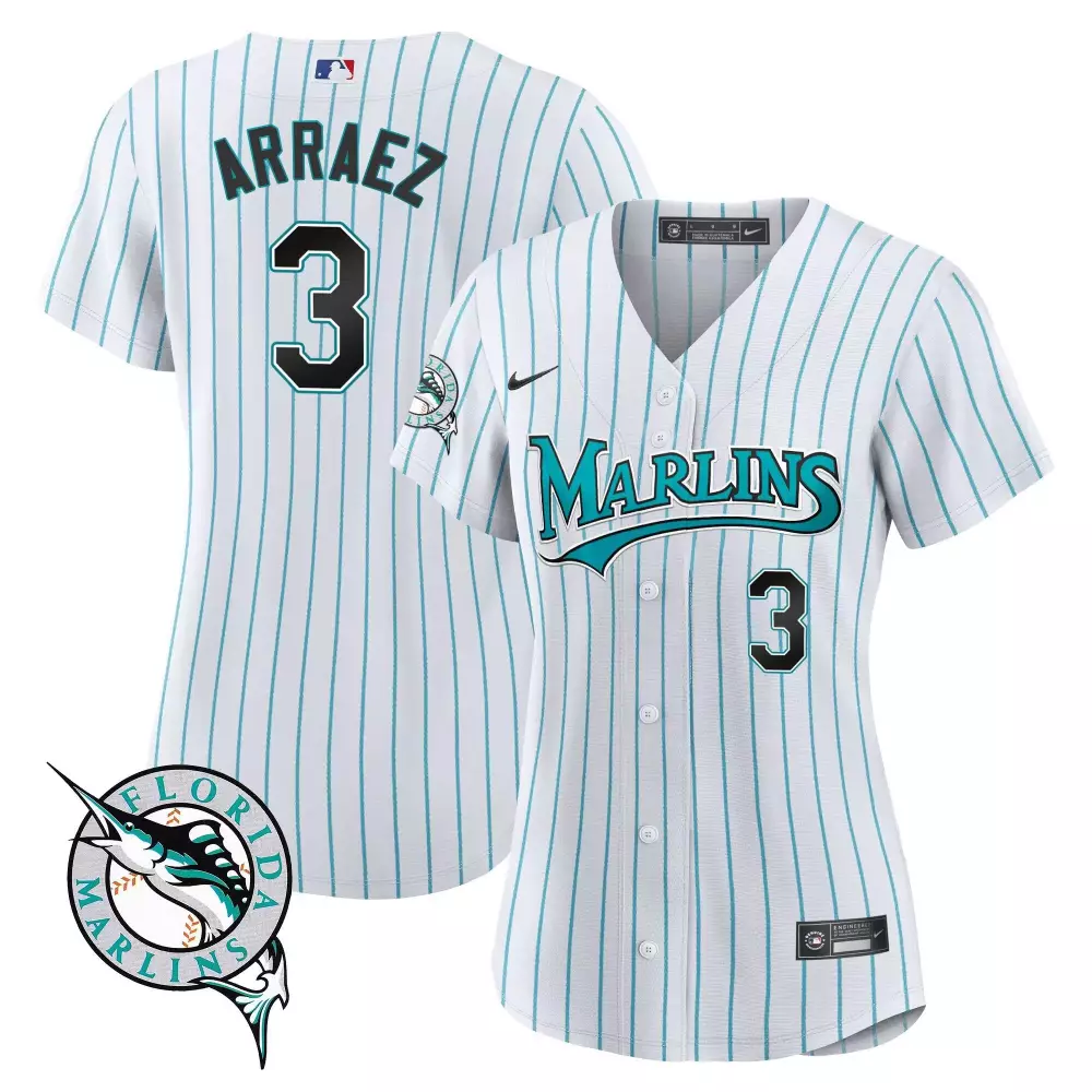 Arraez Florida Marlins 2023 Stitched Vapor Jersey | White & Teal | Women's Fan Gear | For Men, Women & Youth