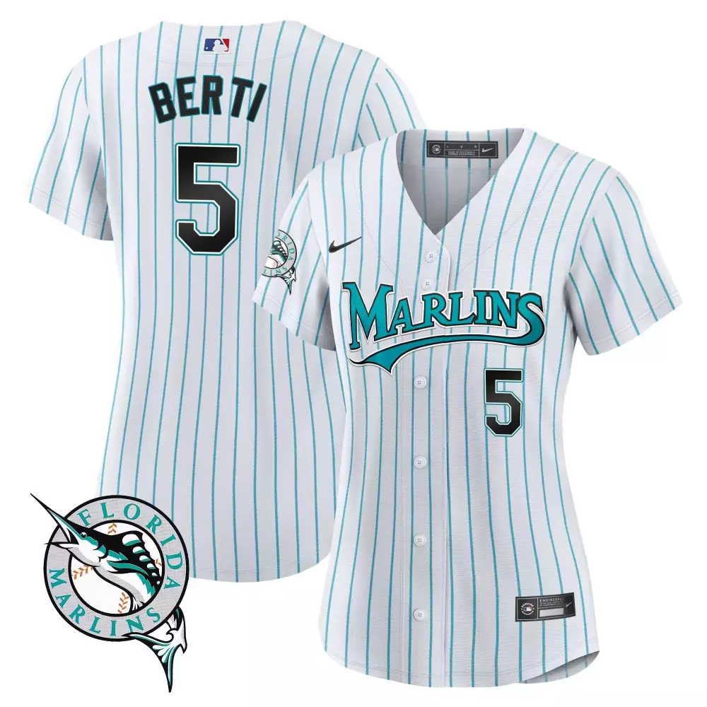 Berti 5 Florida Marlins 2023 Women’s Stitched Vapor Jersey | White & Teal | Limited Edition Fan Gear | For Men, Women & You