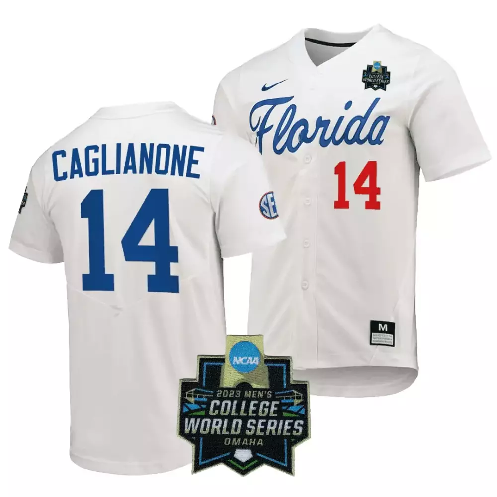 Caglianone 14 Florida 2023 Stitched Vapor Jersey | White College World Series Edition | For Men, Women & Youth
