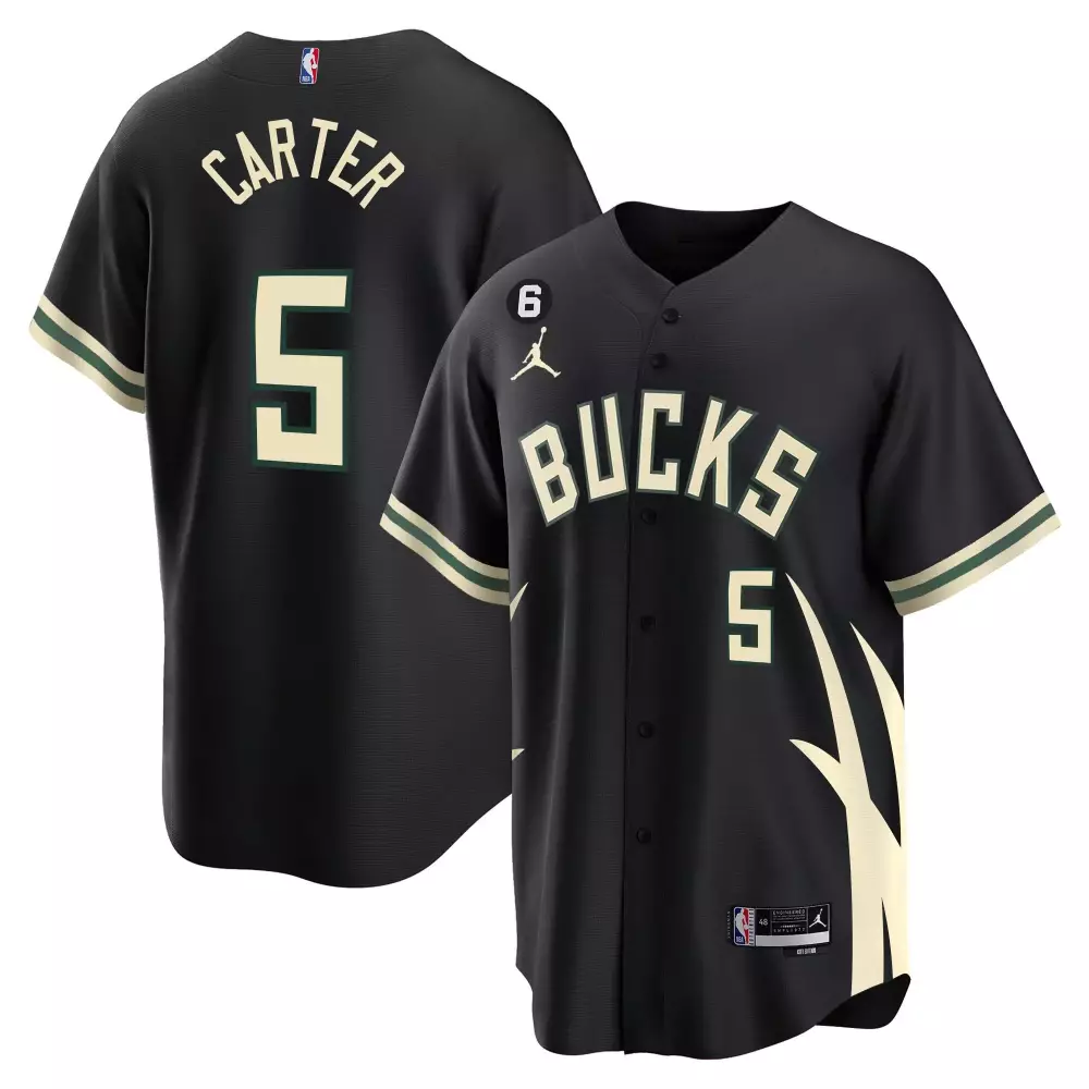 Carter 5 Milwaukee Bucks 2023 Men's All Stitched Vapor Jersey | Black Edition | Limited Edition Fan Gear for Men, Women & Youth