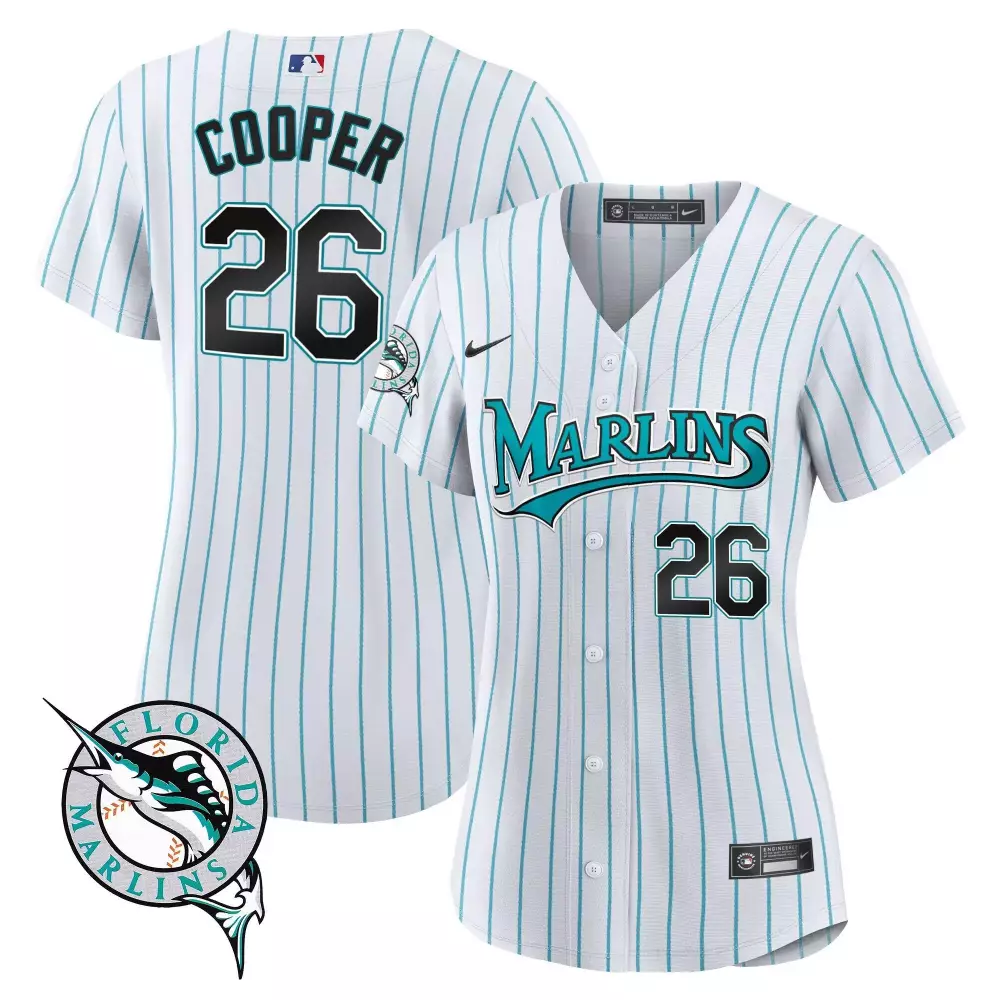 Cooper 26 Florida Marlins 2023 Women's Stitched Vapor Jersey | White Teal Edition | Limited Edition Fan Gear | For Men, Women & Youth