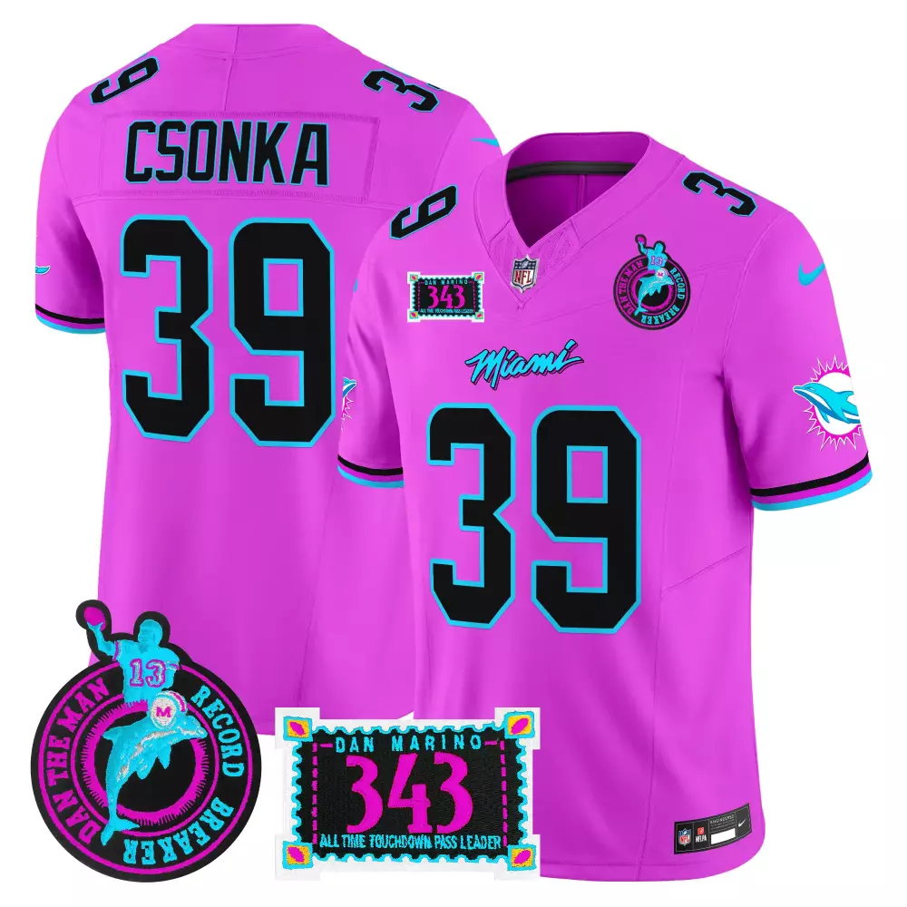 Csonka 39 Miami Dolphins 2023 Men's All Stitched Vapor Jersey | Pink 343 Patch Fan Gear | For Men, Women & Youth