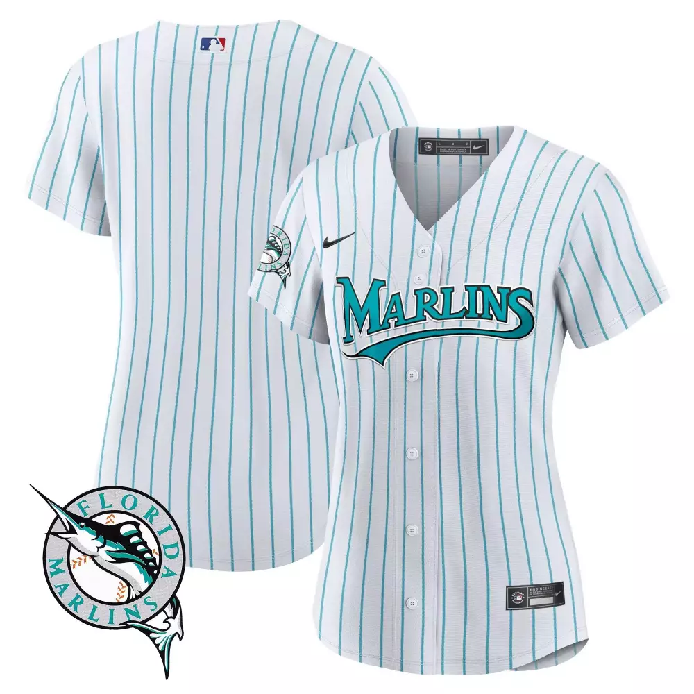 Florida Marlins Women's 2023 Stitched Vapor Jersey | White & Teal Design Style | Fan Gear for Women & Youth