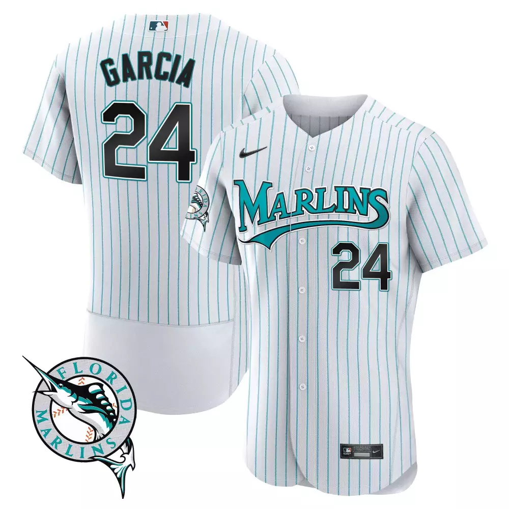 Garcia 24 Florida Marlins 2023 Stitched Vapor Jersey | White Teal Design | Replica Fan Gear | For Men, Women & Youth